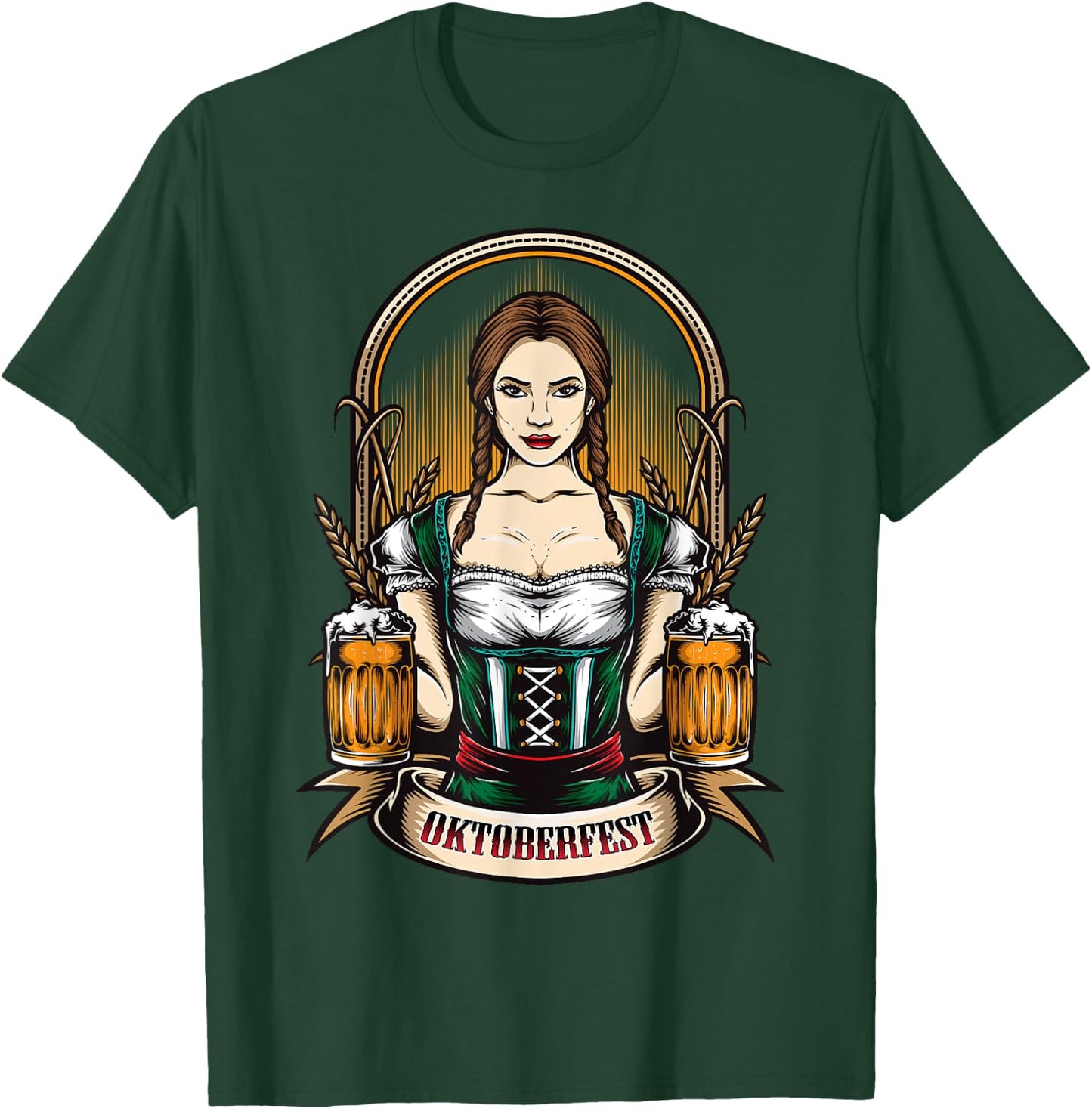Oktoberfest Woman Wearing a Dirndl Dress Beer Outfit T-Shirt - T-Shirt | Forest