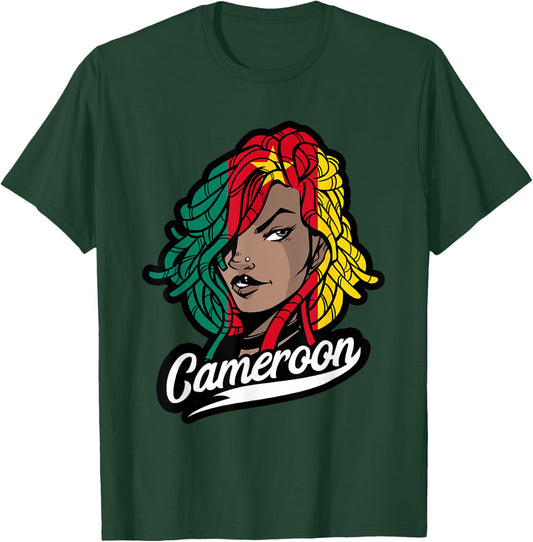 Cameroon Girl Dreadlocks Cameroonian Flag Cameroonian Roots T-Shirt - T-Shirt | Forest