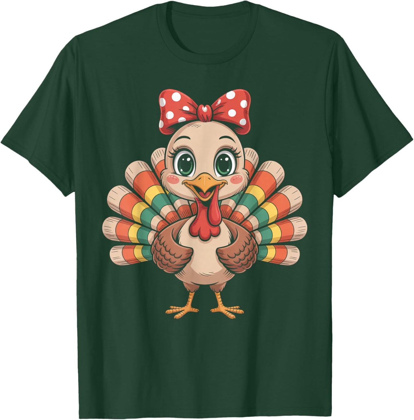 Thanksgiving Turkey Girl Fall Animal Art T-Shirt - T-Shirt | Forest