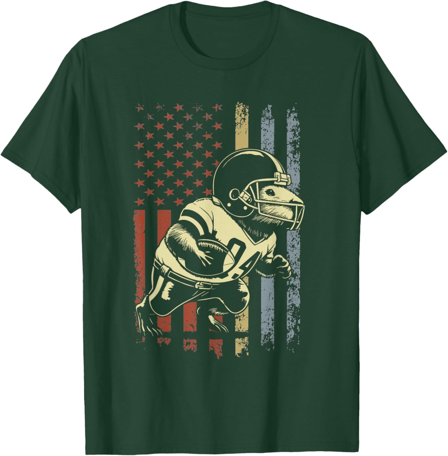 Retro Capybara Football American Flag Capybara Football T-Shirt - T-Shirt | Forest