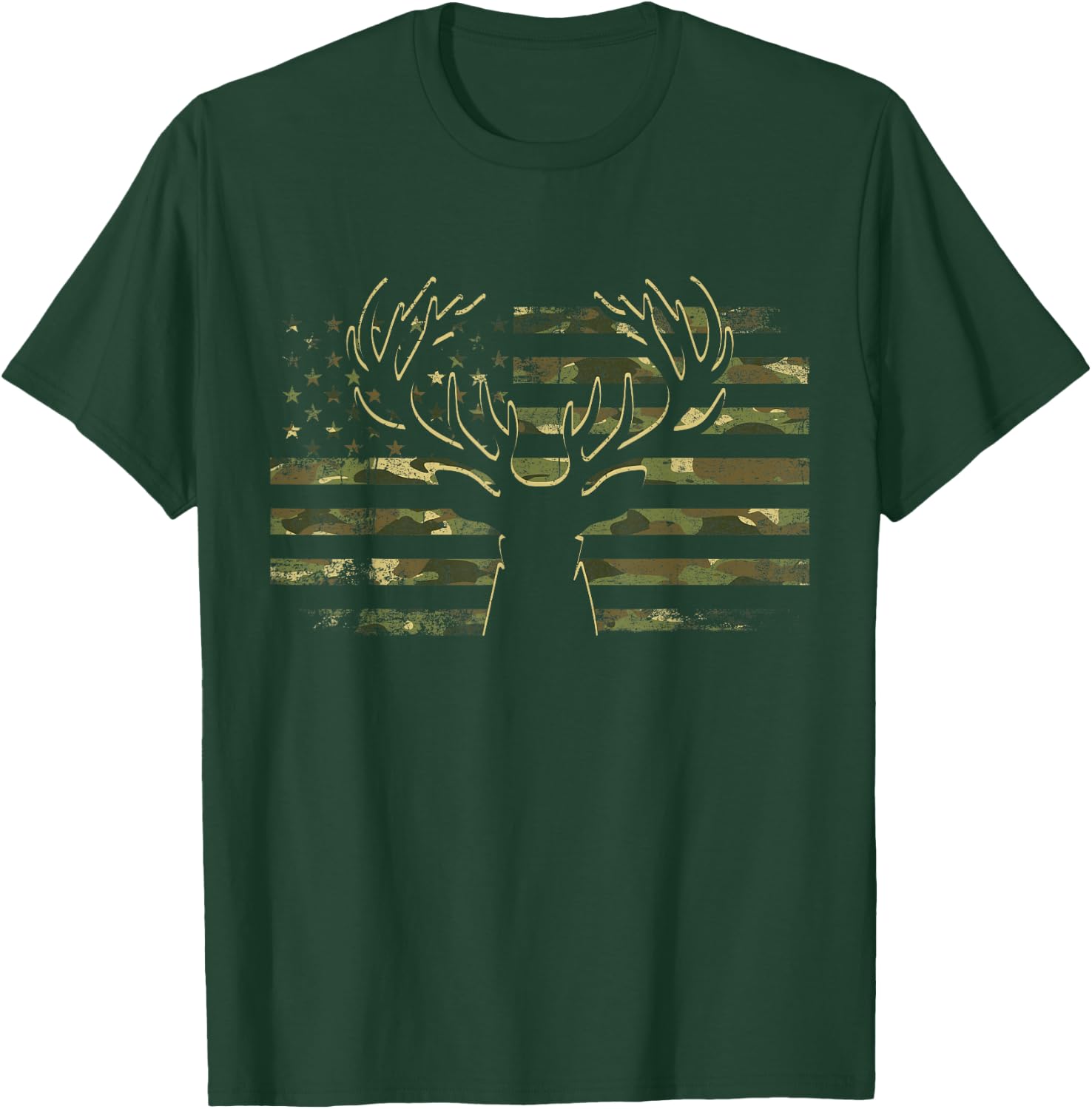 USA Flag Camouflage Deer Hunting Elk Buck Hunters Camo Flag T-Shirt - T-Shirt | Forest