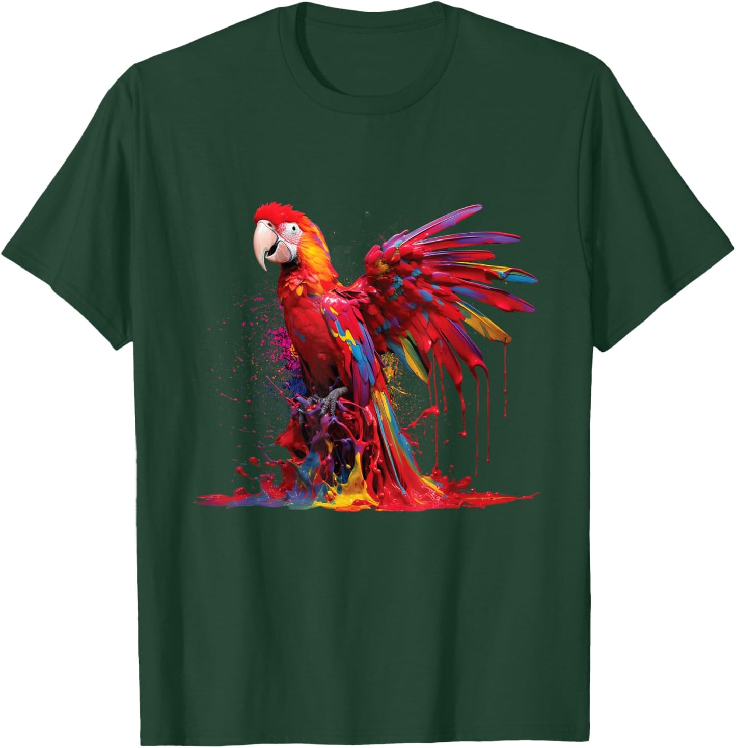 Watercolour Colourful Scarlet Macaw Parrot Bird Painting T-Shirt - T-Shirt | Forest