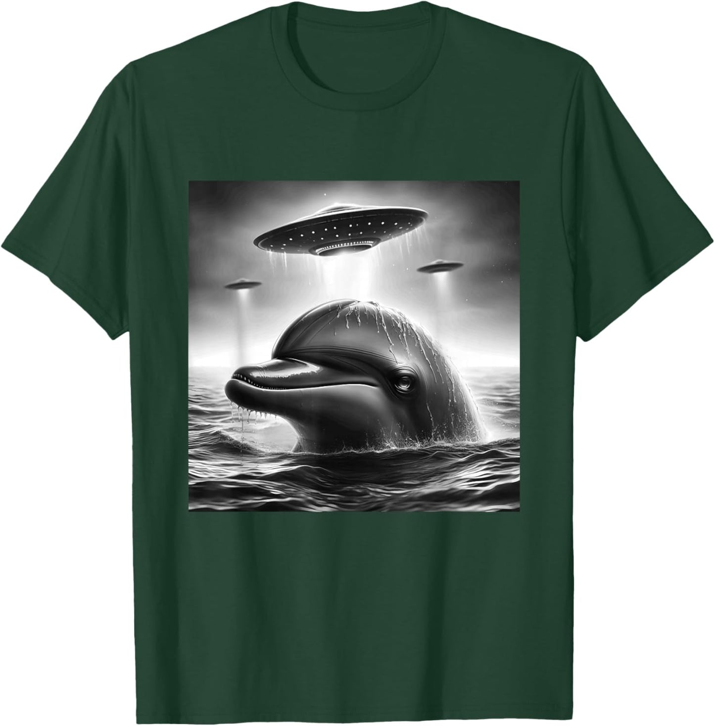 Dolphin Sea Funny Graphic Selfie with UFOs Weird Aliens T-Shirt - T-Shirt | Forest