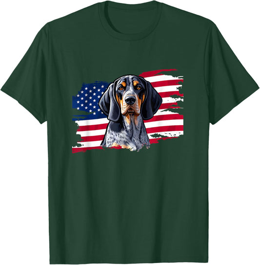 USA Flag Fourth July 4th Patriotic Bluetick Coonhound Lover T-Shirt - T-Shirt | Forest