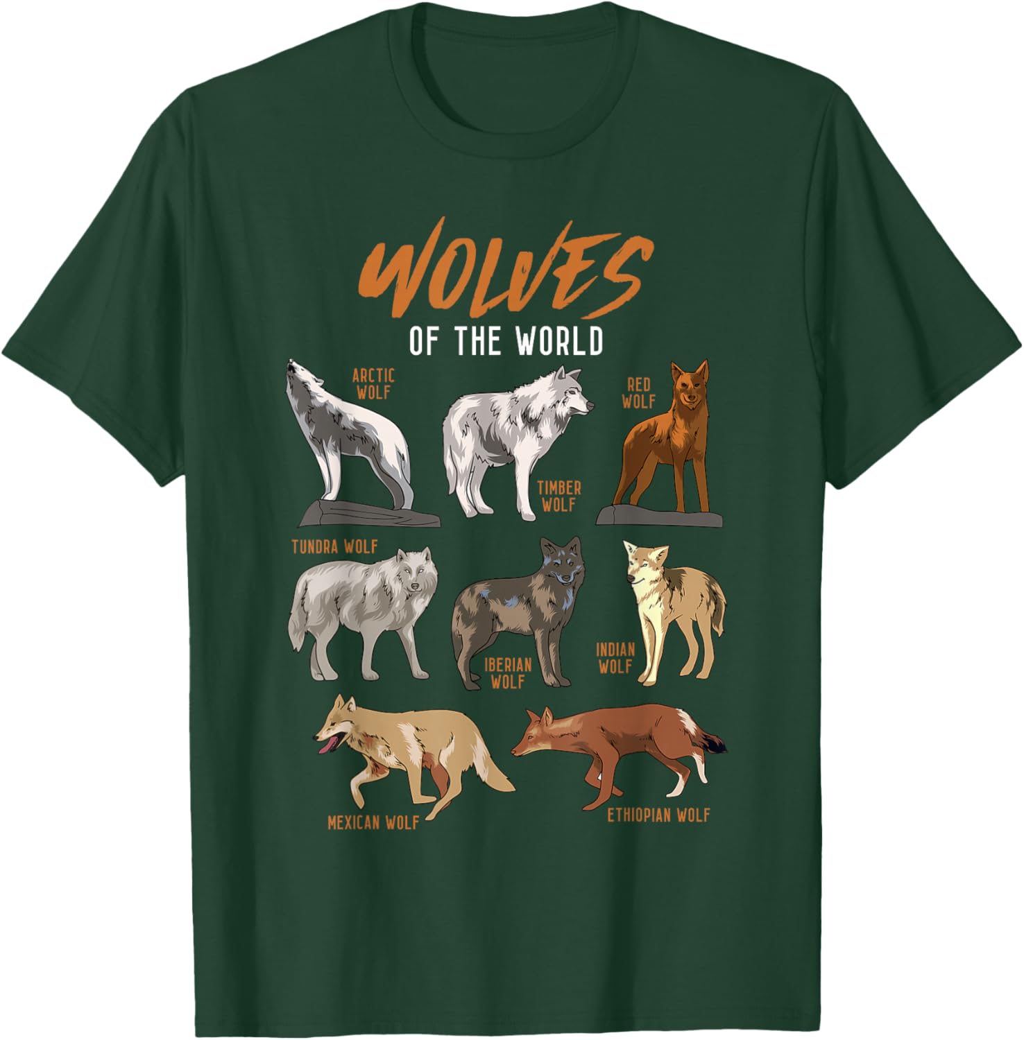 Wolves Animals of The World Wolf Lover Hunter Educational T-Shirt - T-Shirt | Forest
