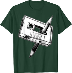80s Cassette Tape Pencil 1980s Retro Vintage Music Mixtape T-Shirt - T-Shirt | Forest
