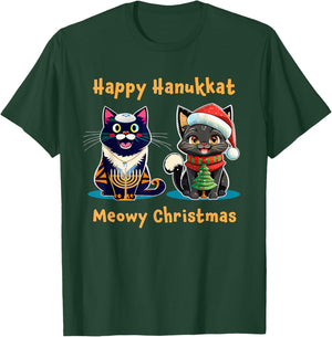 Merry Christmas Happy Hanukkah Jewish Christian Cat Lovers Women Kids T-Shirt - T-Shirt | Forest