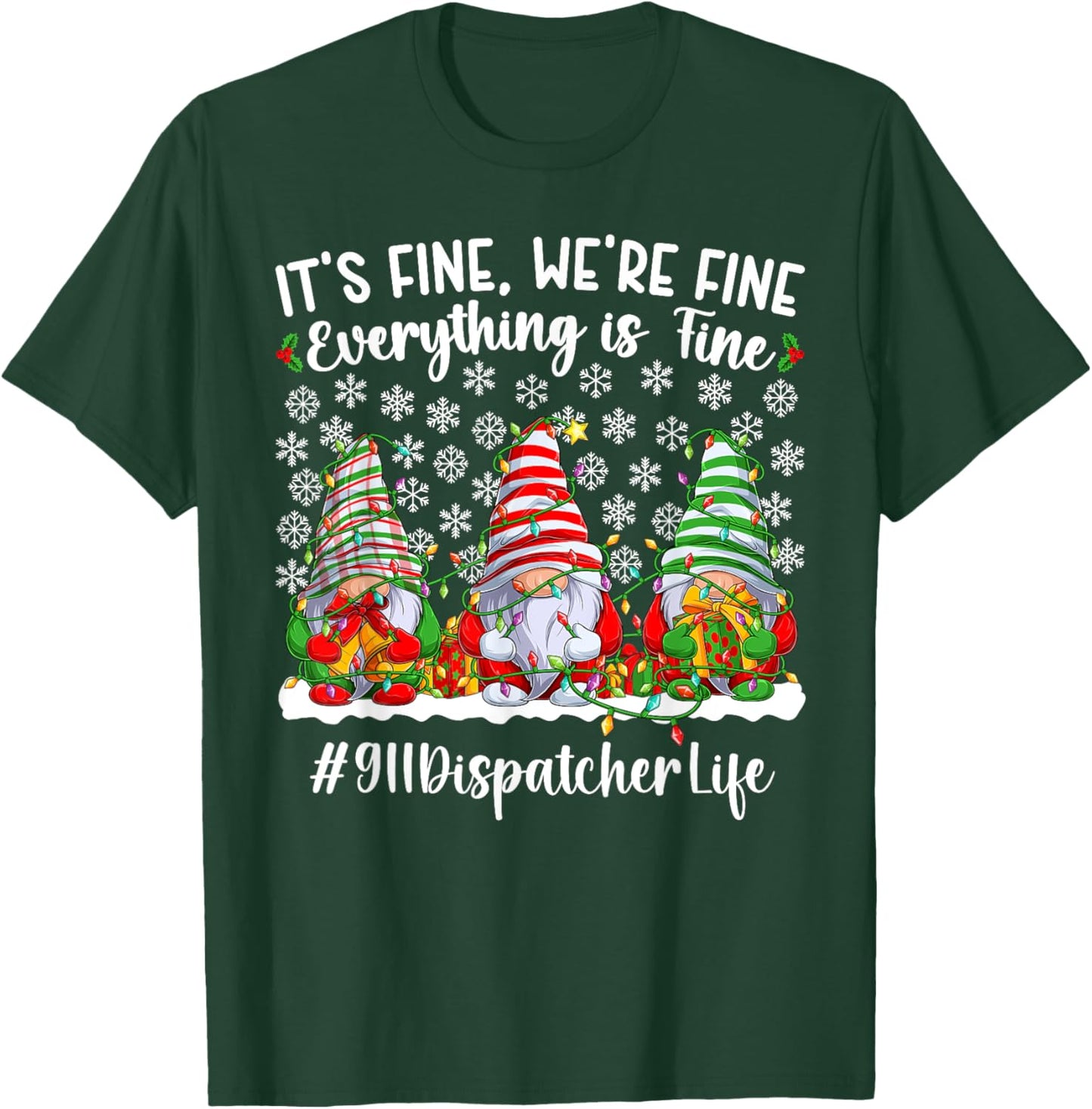 Funny 911 Dispatcher Christmas 911 Operator Xmas Party T-Shirt - T-Shirt | Forest