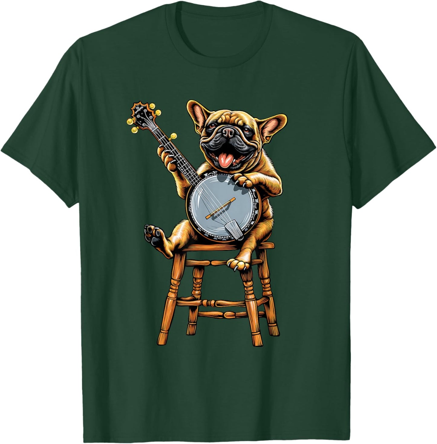 French Bulldog Frenchie Dog Bluegrass Banjo Player T-Shirt - T-Shirt | Forest