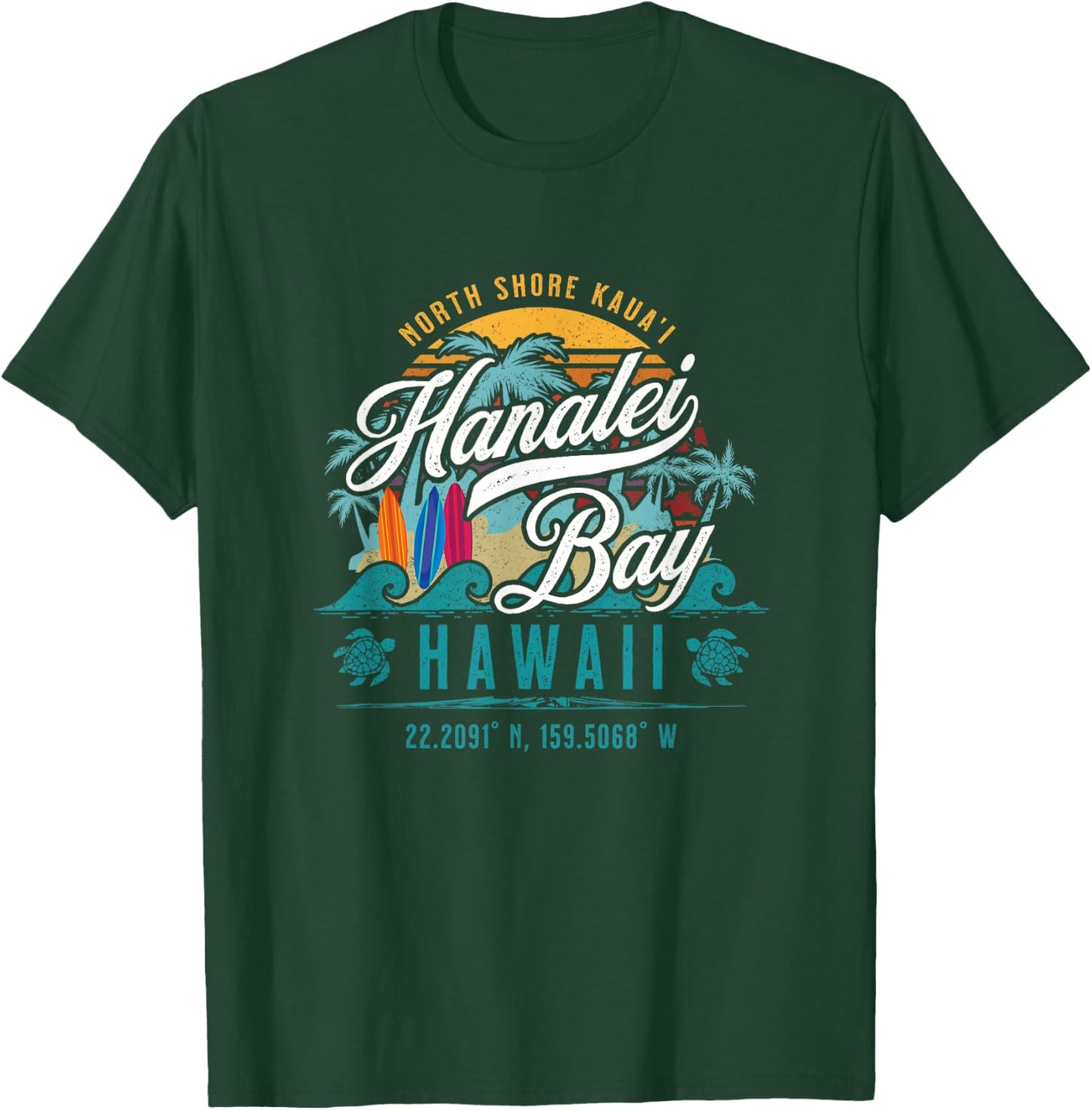 Hanalei Bay North Shore Kauai Hawaii Retro Sun Surf Fishing T-Shirt - T-Shirt | Forest