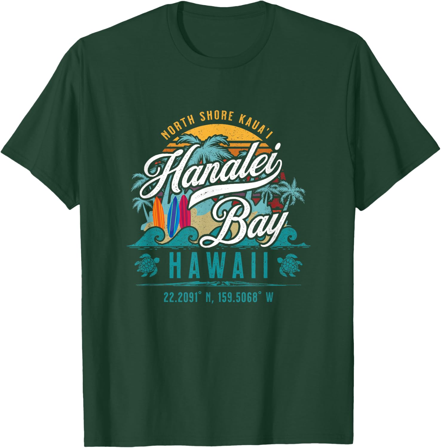 Hanalei Bay North Shore Kauai Hawaii Retro Sun Surf Fishing T-Shirt - T-Shirt | Forest