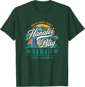 Hanalei Bay North Shore Kauai Hawaii Retro Sun Surf Fishing T-Shirt - T-Shirt | Forest
