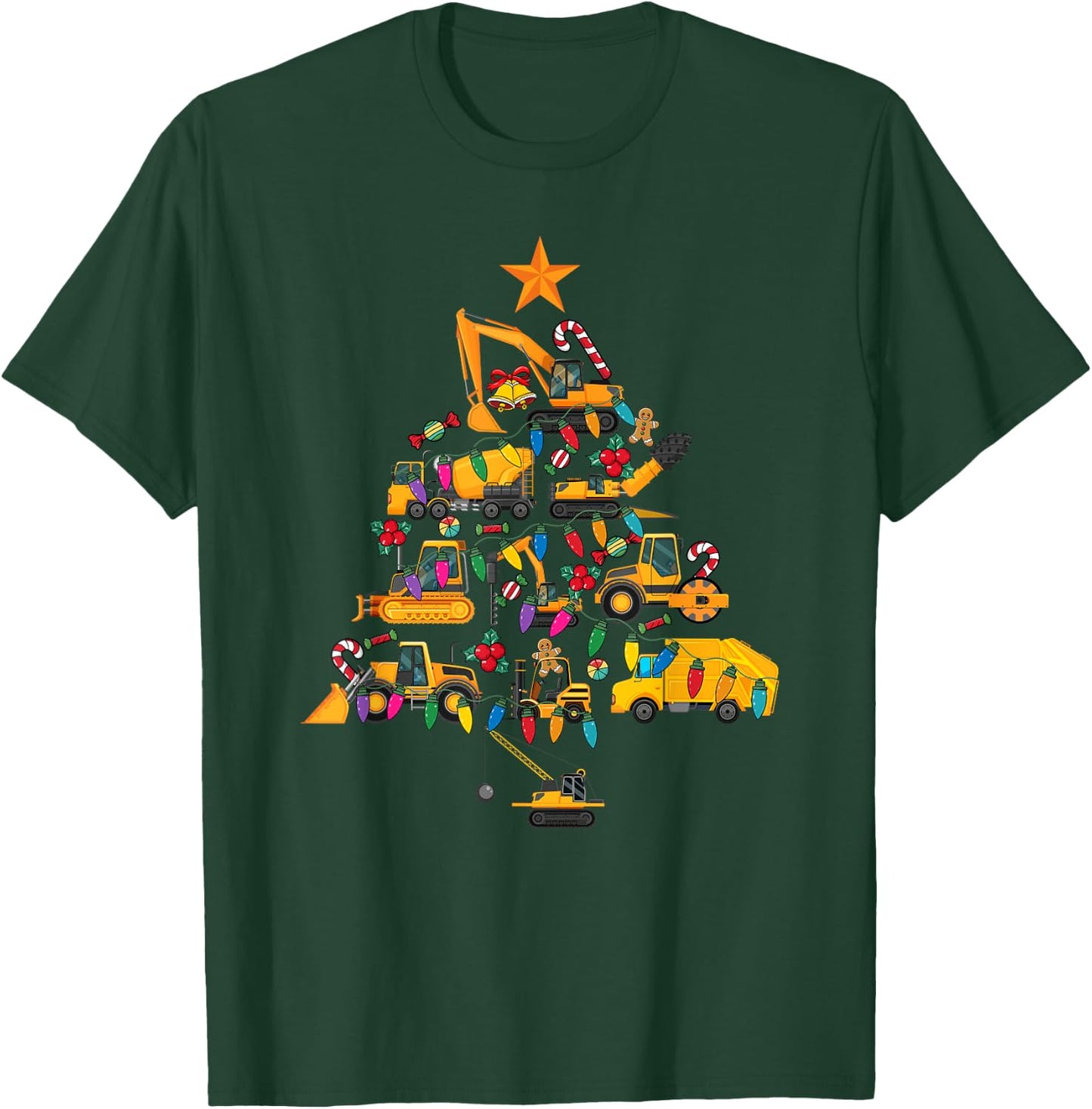 Construction Excavator Christmas Tree Xmas Men Kids T-Shirt - T-Shirt | Forest