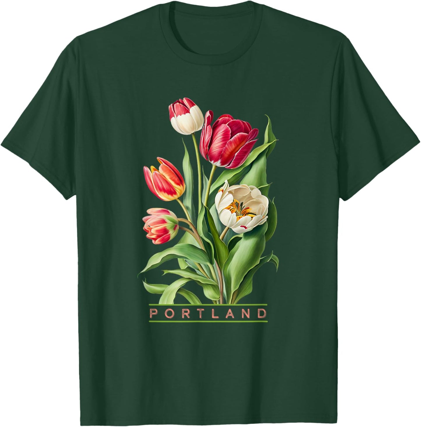 Portland Botanical Tulip Lovers Gardeners Souvenir T-Shirt - T-Shirt | Forest