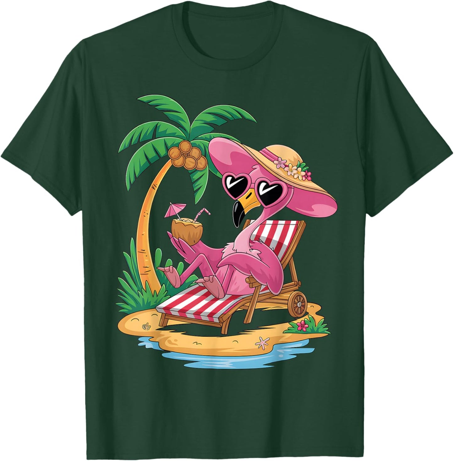 Pink Flamingo Women's Girls Beach Summer Holiday Tropical T-Shirt - T-Shirt | Forest