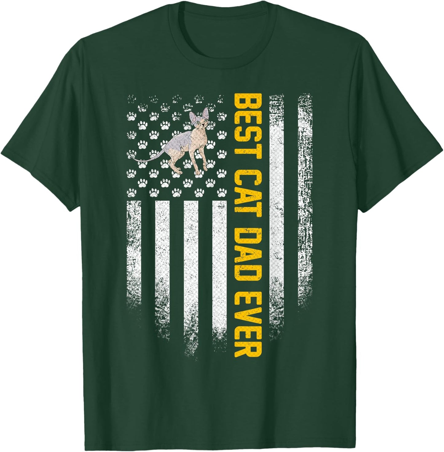 Vintage USA American Flag Best Sphynx Cat Dad Ever Funny Women Men T-Shirt - T-Shirt | Forest