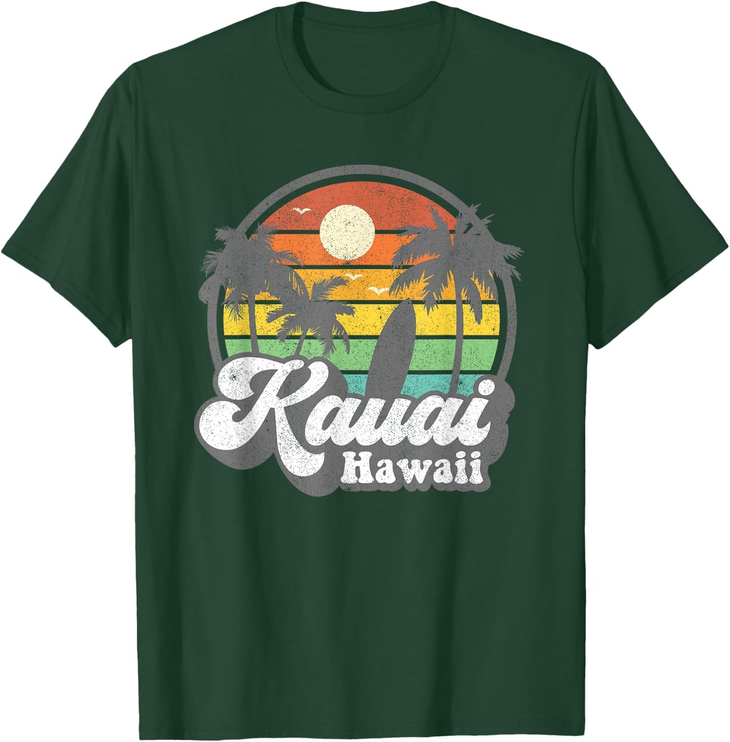 Vintage Kauai Beach Hawaii Surf Hawaiian Surfing 70's Gift T-Shirt - T-Shirt | Forest