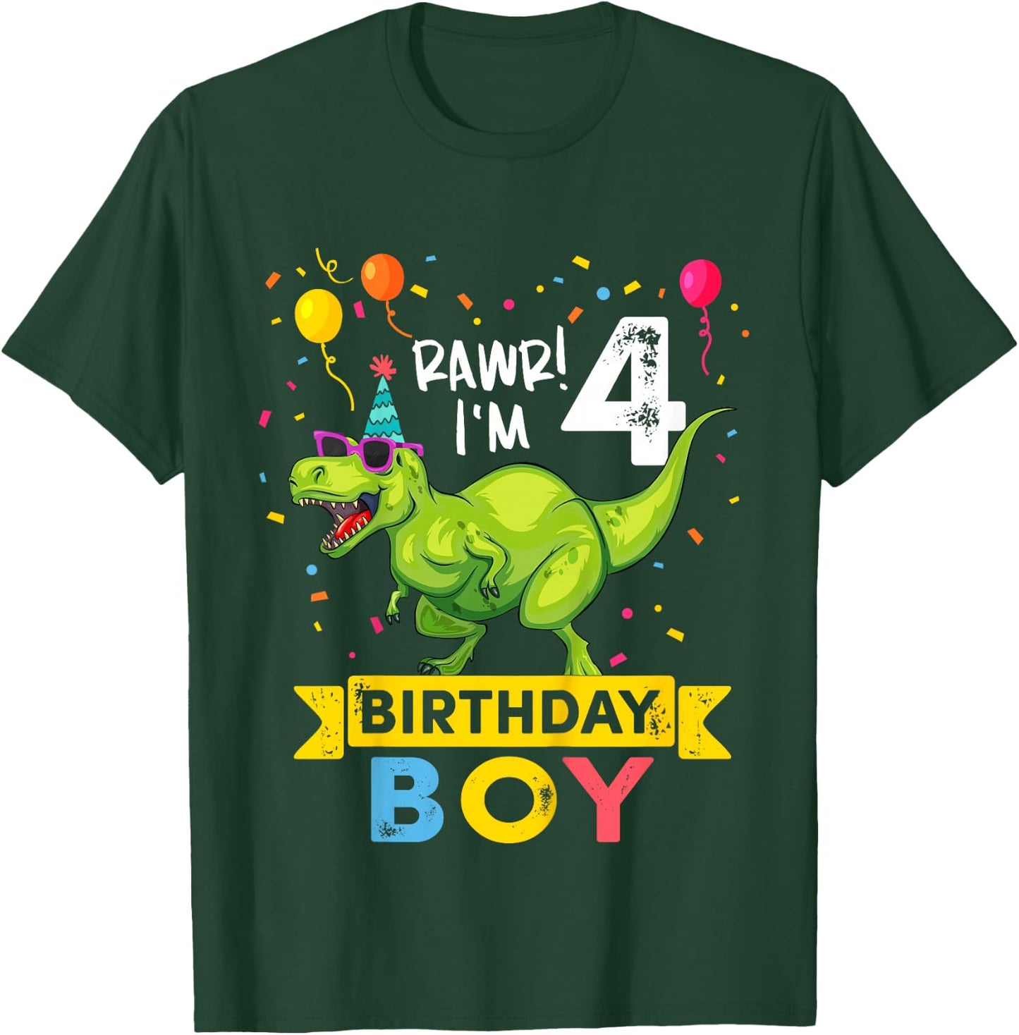 4 Year Old Boy 4th Birthday Boy T Rex Dinosaur T-Shirt - T-Shirt | Forest