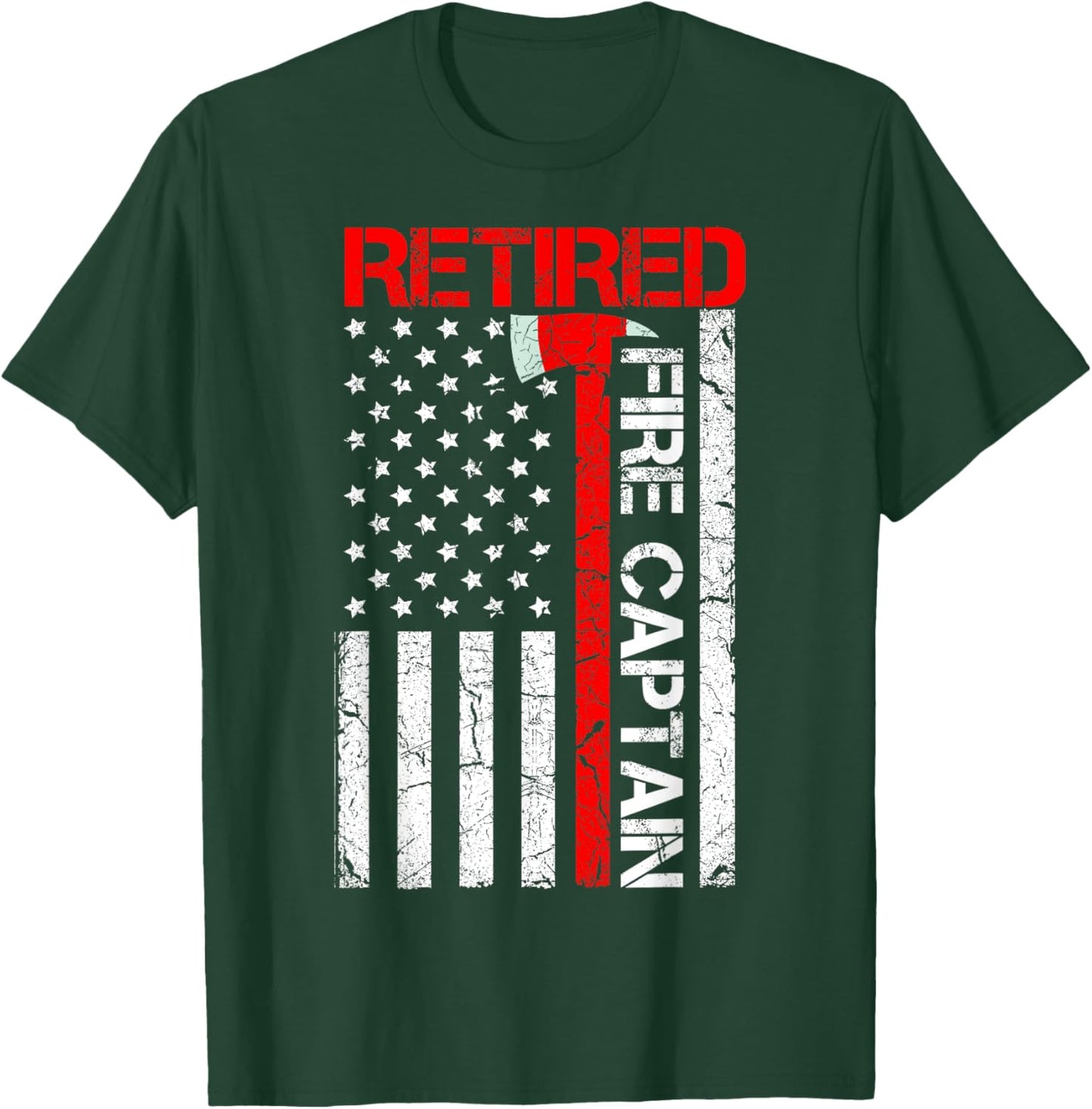 Retired Firefighter Fire Captain Retirement American Flag T-Shirt - T-Shirt | Forest