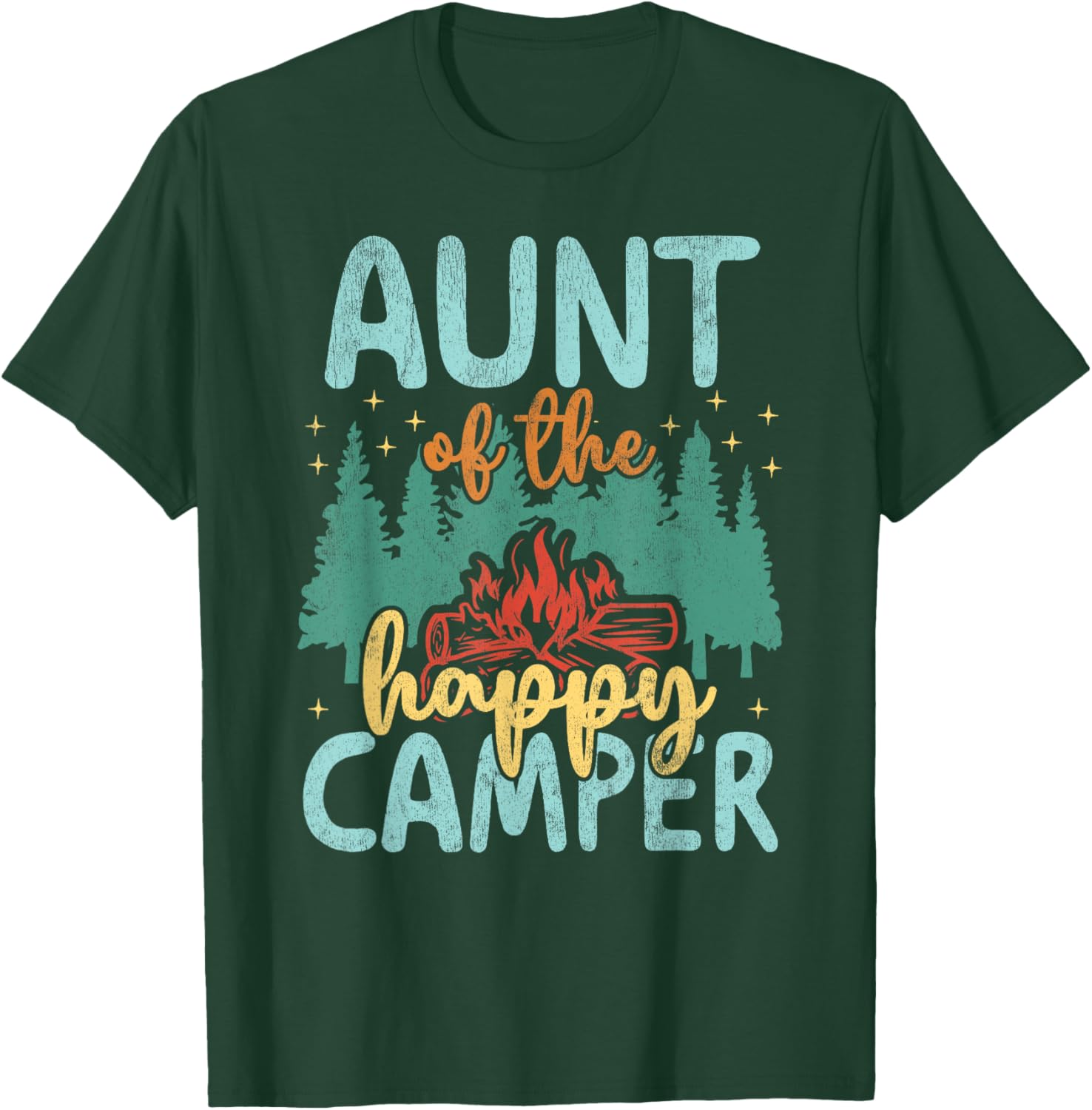 Aunt of Happy Camper 1st Birthday Party Retro Aunt T-Shirt - T-Shirt | Forest