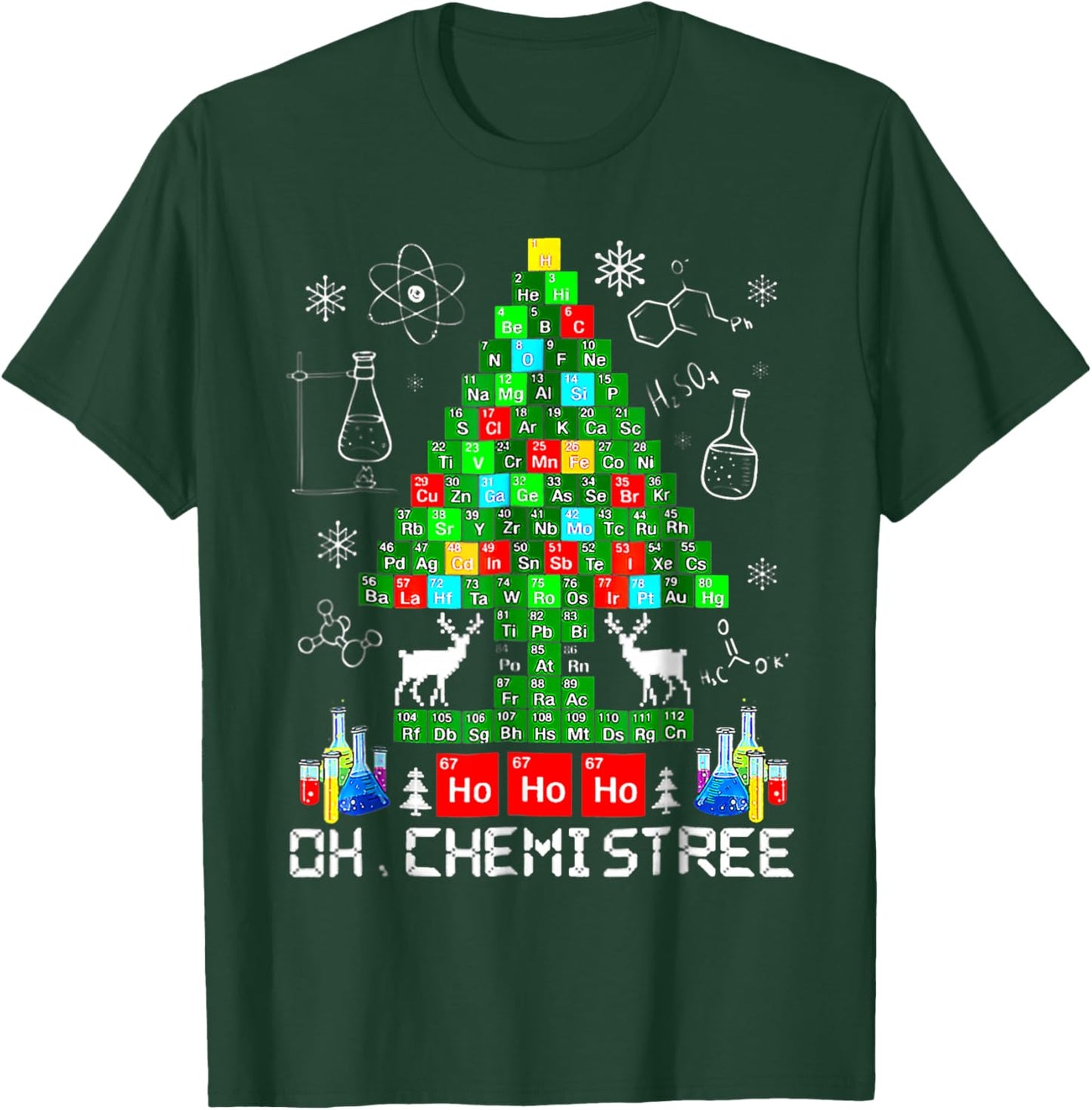Oh Chemistree Funny Science Christmas Tree Reindeer Chemist T-Shirt - T-Shirt | Forest