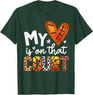 My Heart is On That Court Basketball Leopard Basketball Mom T-Shirt - T-Shirt | Forest