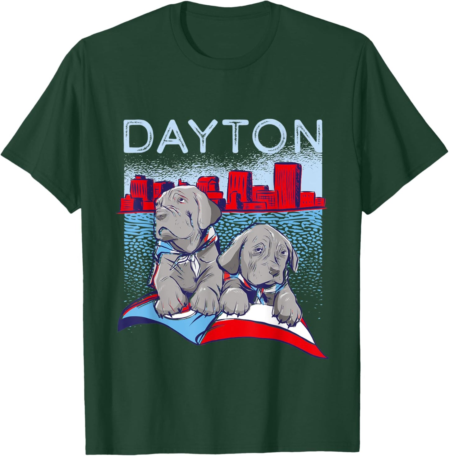 Dayton Dog Flag Ohio USA Skyline Silhouette Outline Sketch Women Kids T-Shirt - T-Shirt | Forest