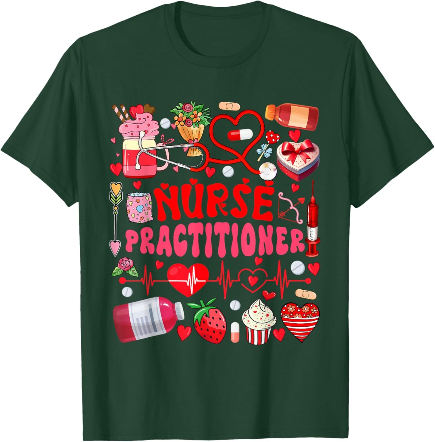 Nurse Practitioner Valentine's Day Nurse Tools Cute Hearts T-Shirt - T-Shirt | Forest