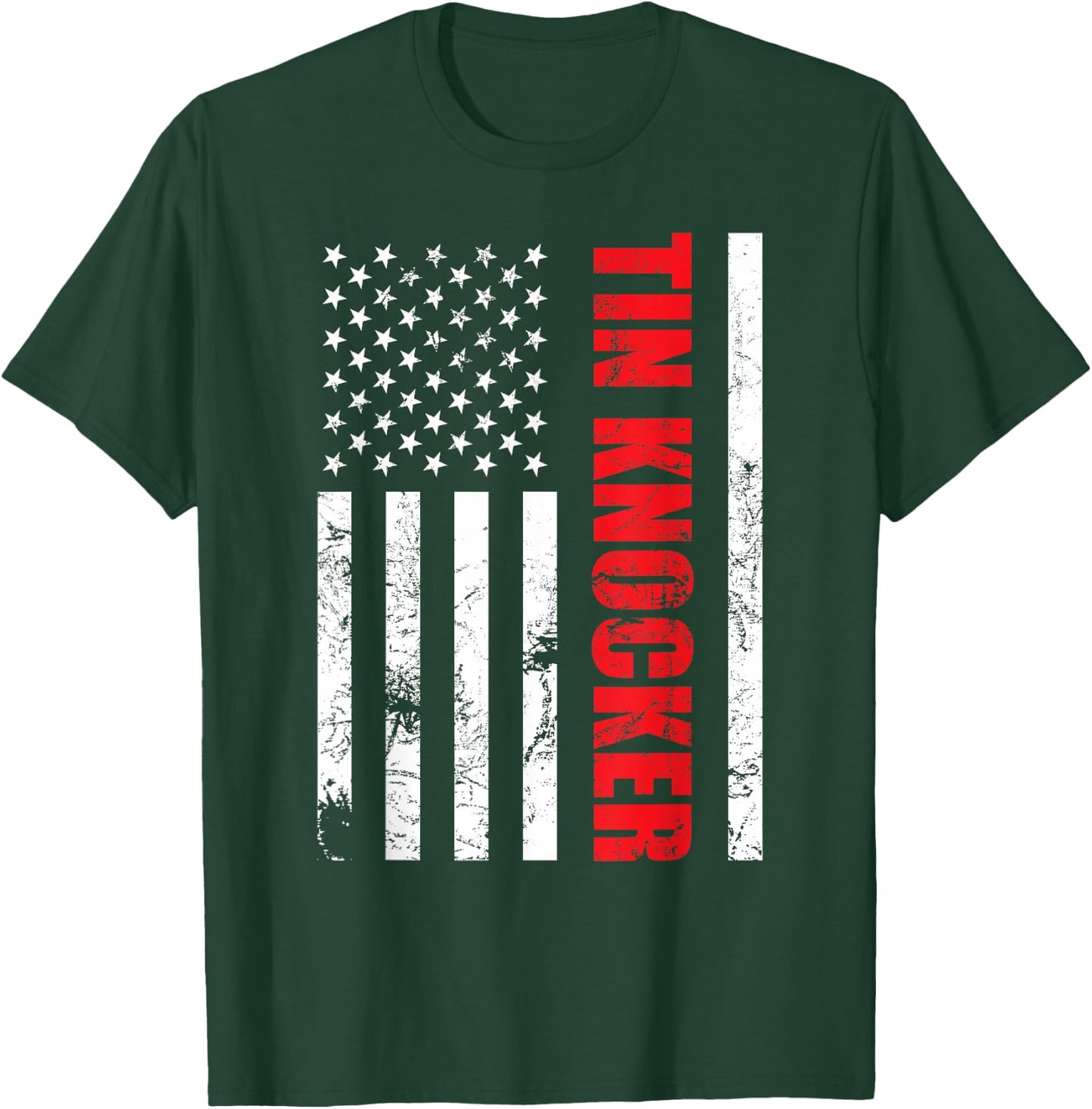 Tin Knocker Sheet Metal Worker, American Vertical Flag USA T-Shirt - T-Shirt | Forest