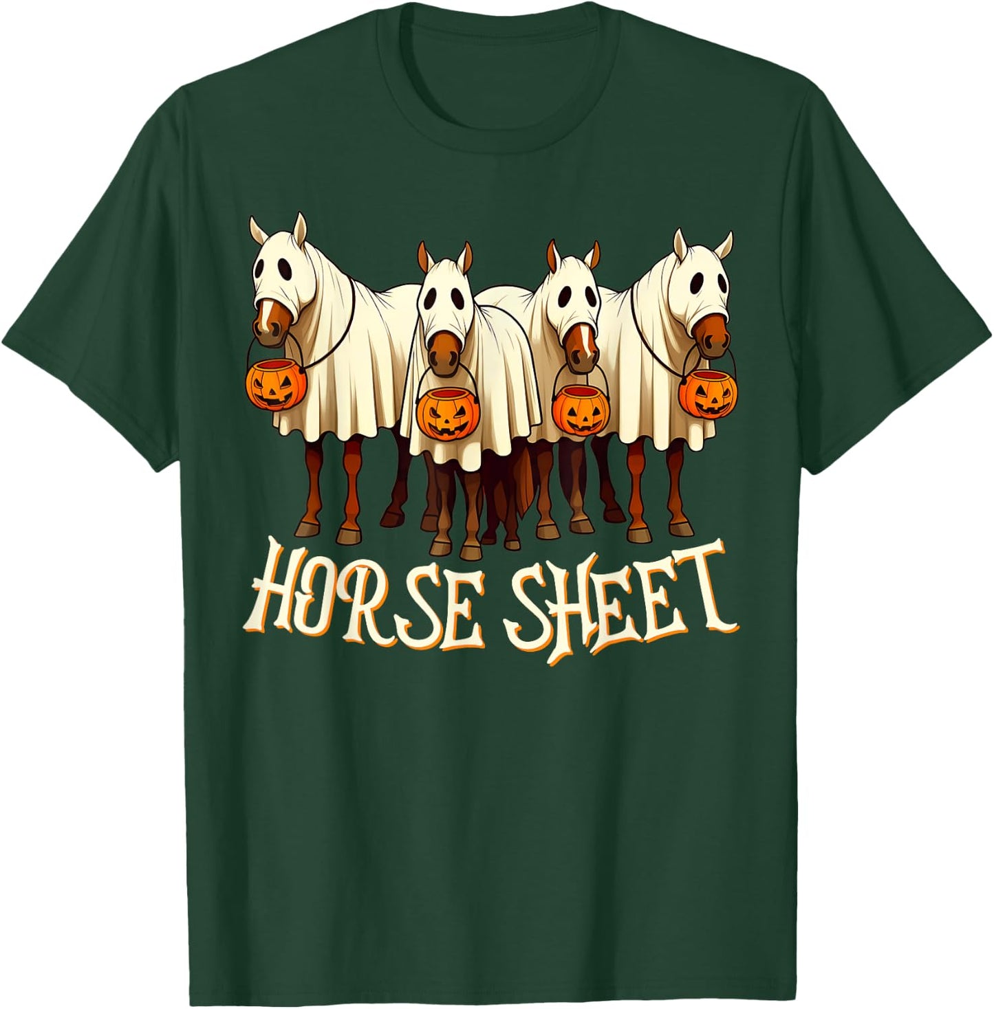 Cute Horse Sheet Ghost Horse Spooky Season Halloween Costume T-Shirt - T-Shirt | Forest