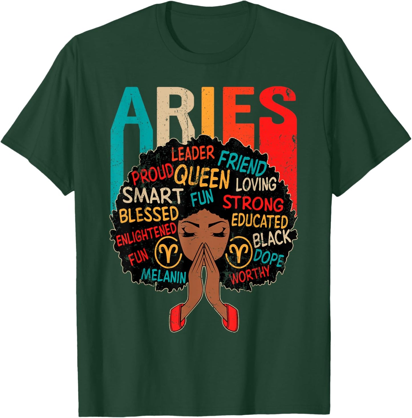 Aries Queen Retro Afro Black Women Zodiac Sign T-Shirt - T-Shirt | Forest