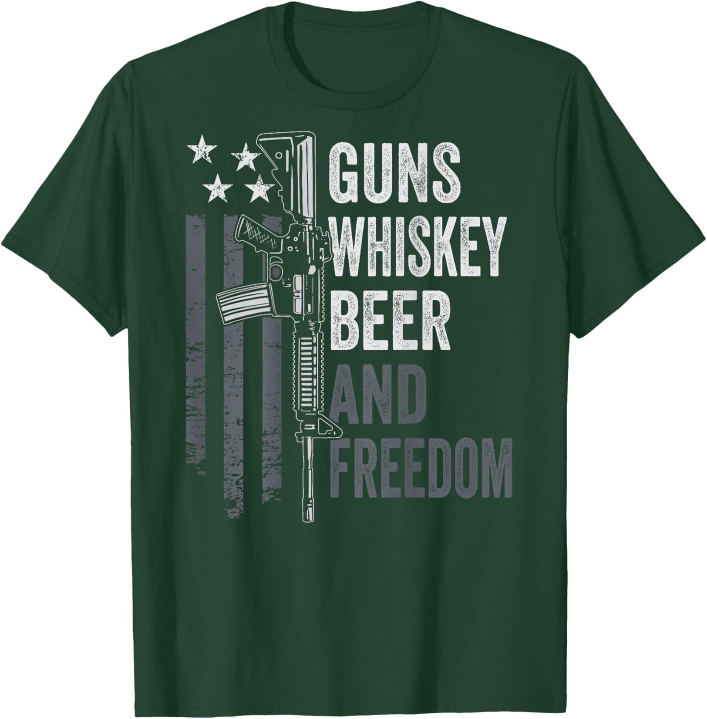 Guns Whisky Beer And Freedom - Funny Drinking Gun (ON BACK) T-Shirt - T-Shirt | Forest