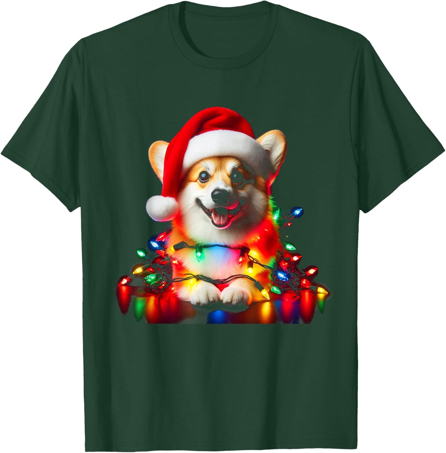 Corgi Santa Christmas Tree Lights Boys Men Corgmas Dog T-Shirt - T-Shirt | Forest