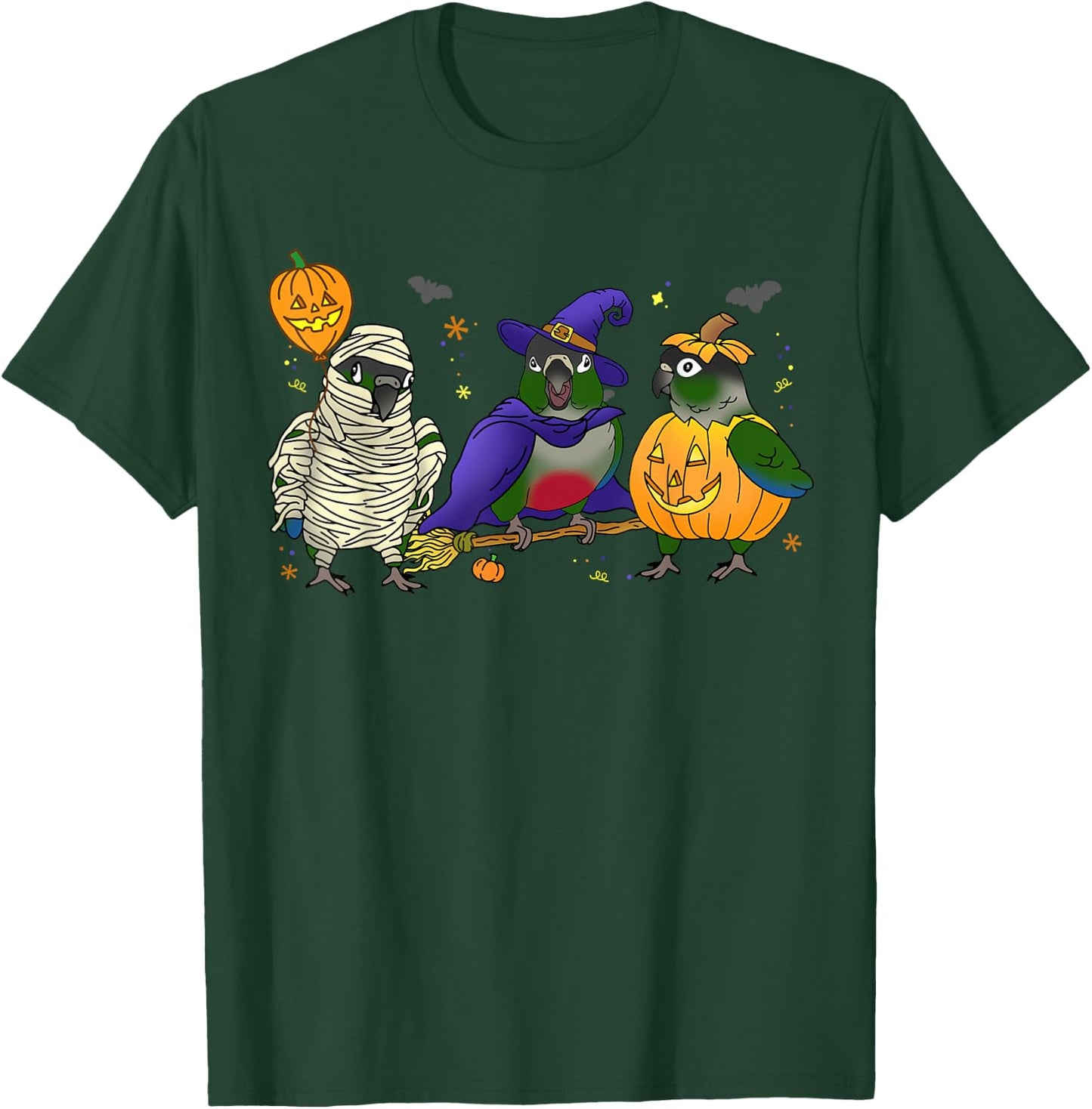 Halloween parrot Green Cheek Conure Pumpkin Mummy Witch Birb T-Shirt - T-Shirt | Forest