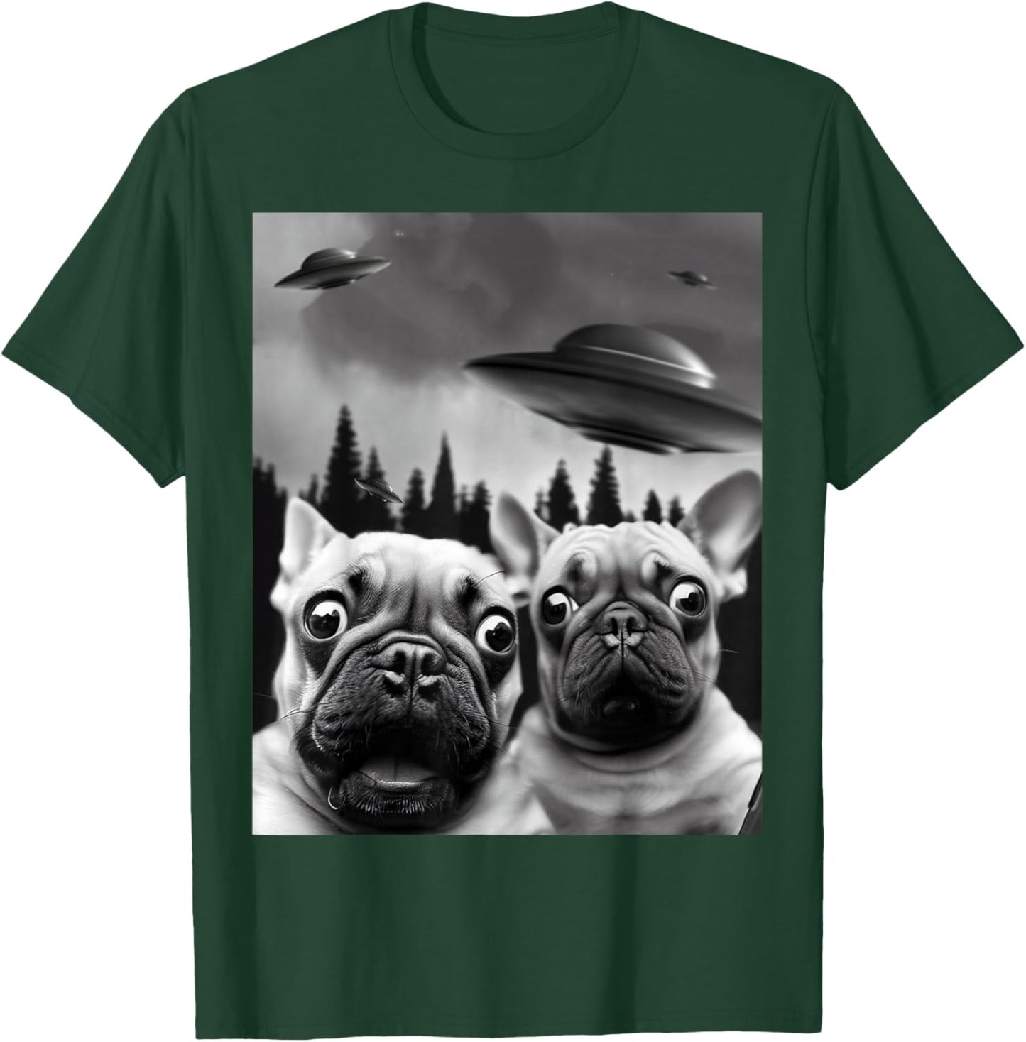 Funny Frenchie UFO Selfie T-Shirt - T-Shirt | Forest