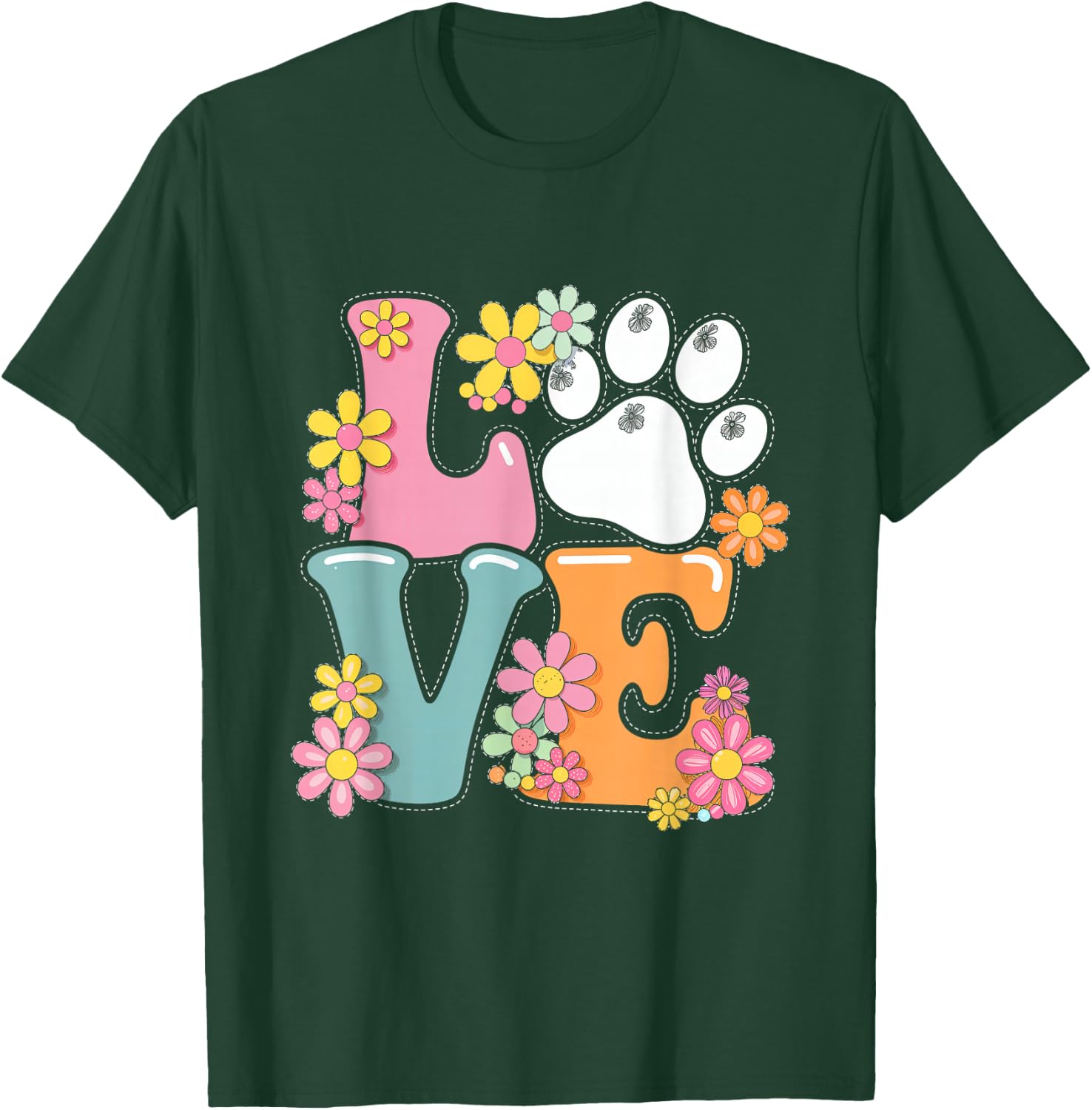Love Flowers Paw Print Animal Pet Love Kids Women T-Shirt - T-Shirt | Forest
