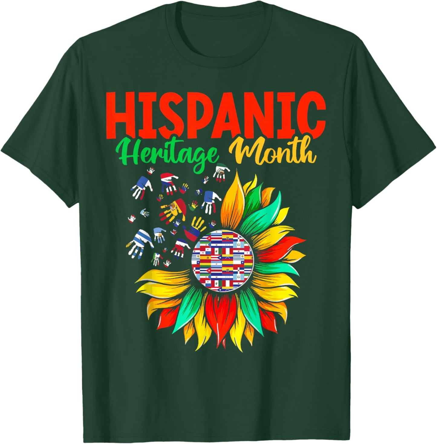Hispanic Heritage Month Latino Countries Hands Heart Flags T-Shirt - T-Shirt | Forest