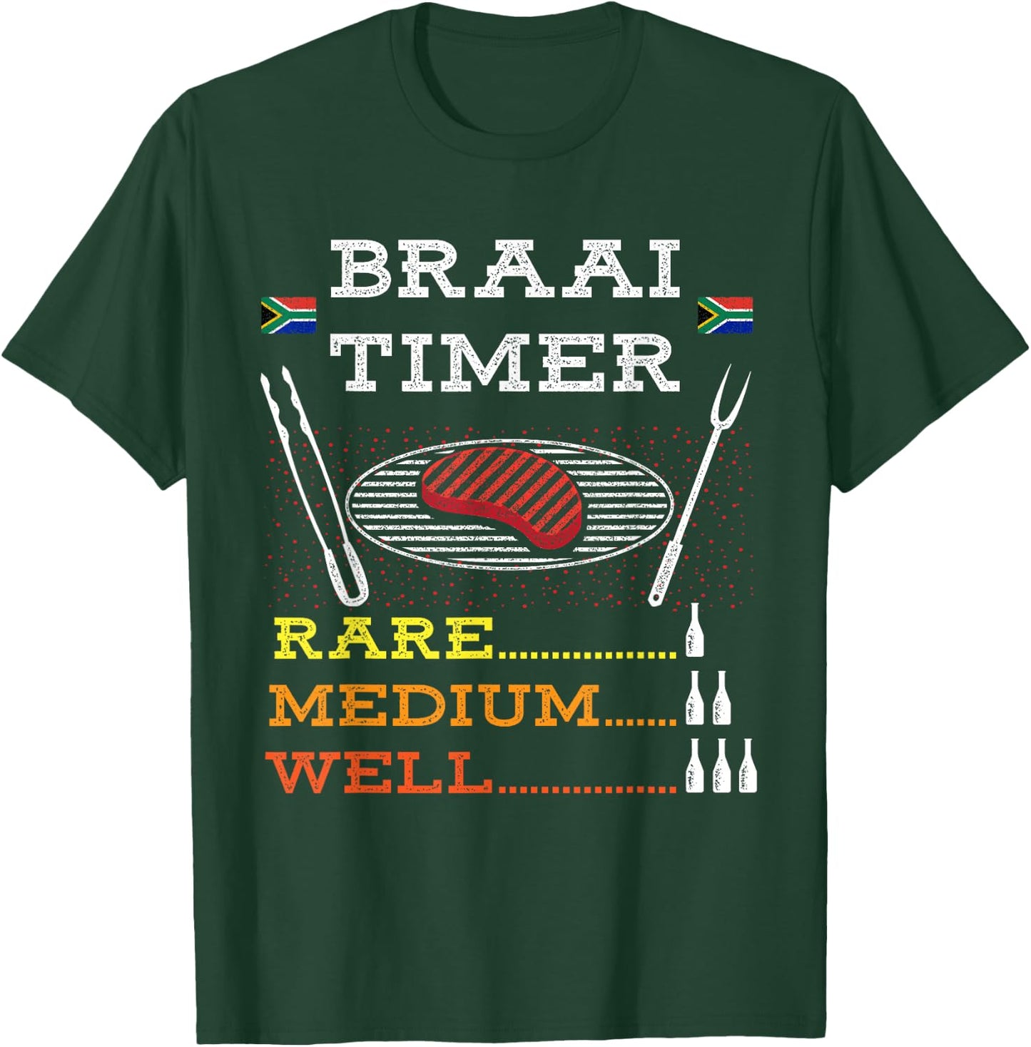 Braai Timer African BBQ Funny Family South Africa Flag T-Shirt - T-Shirt | Forest