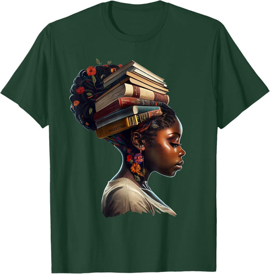 Black Girl Crown of Books African Teacher Black History BHM T-Shirt - T-Shirt | Forest