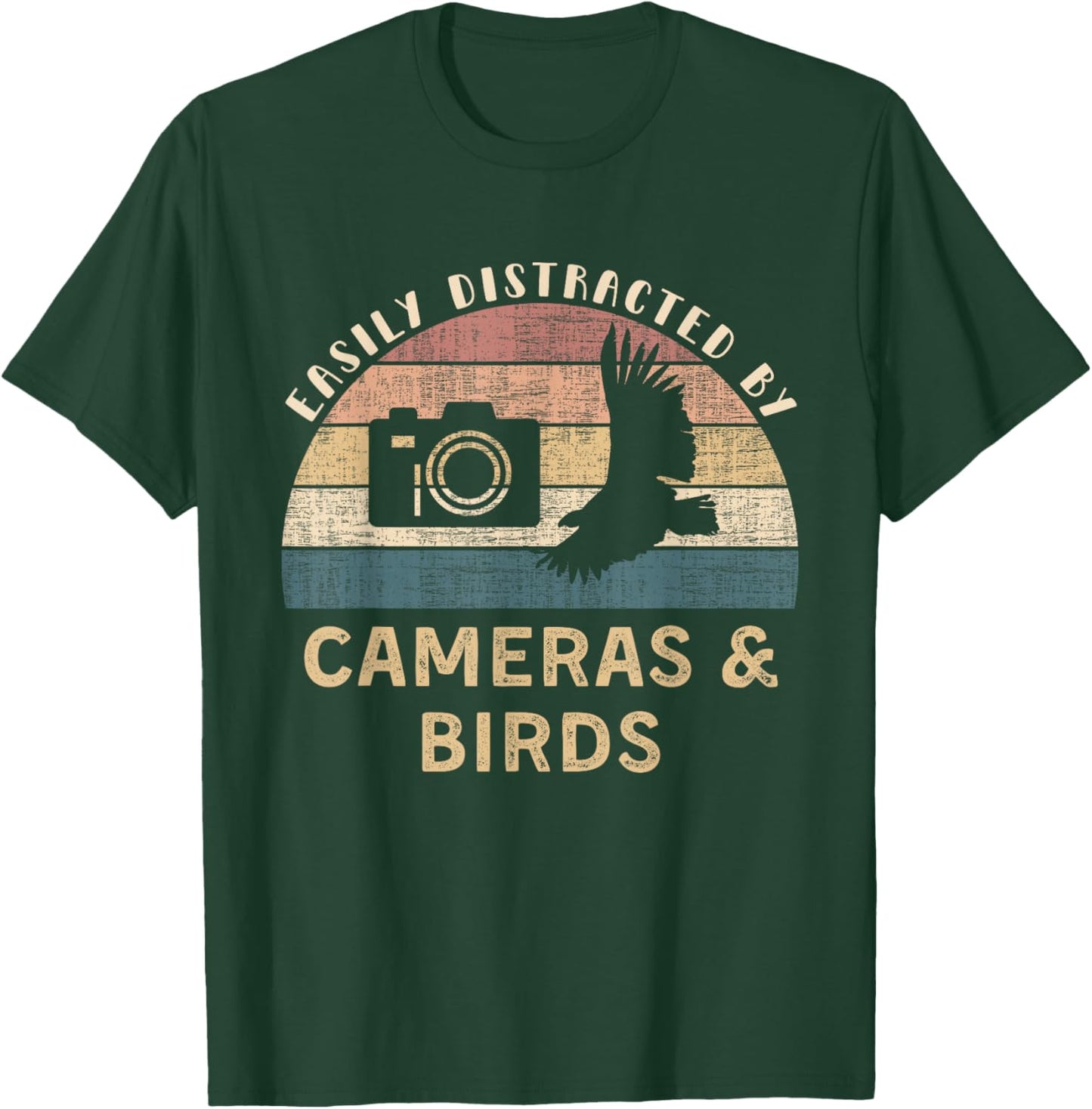 Easily Distracted By Cameras Birds Retro Funny Photographer T-Shirt - T-Shirt | Forest