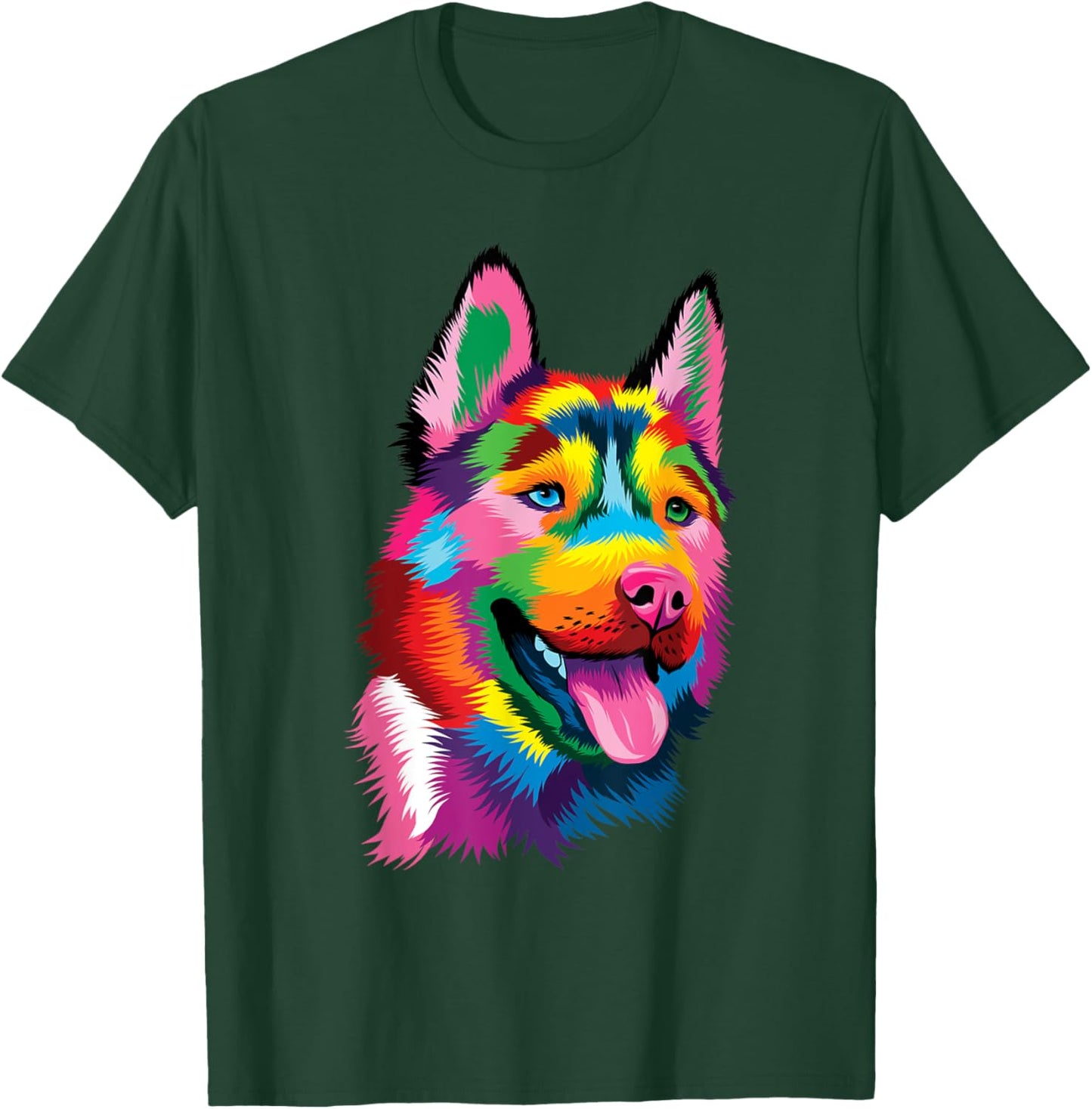 Colorful Siberian Husky - Dog Lover Pet Trainer Breeder Men Women Girls Kids T-Shirt - T-Shirt | Forest