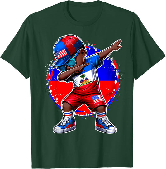Half American Half Haitian Boy Kid Haiti Flag USA Flag T-Shirt - T-Shirt | Forest