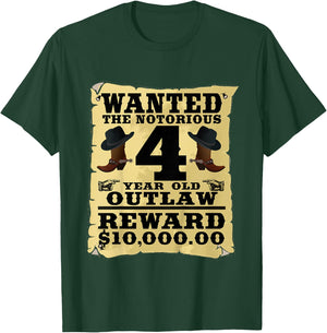 Kids 4 Year Old Cowboy Birthday Party Wild West Western 4th Gift T-Shirt - T-Shirt | Forest