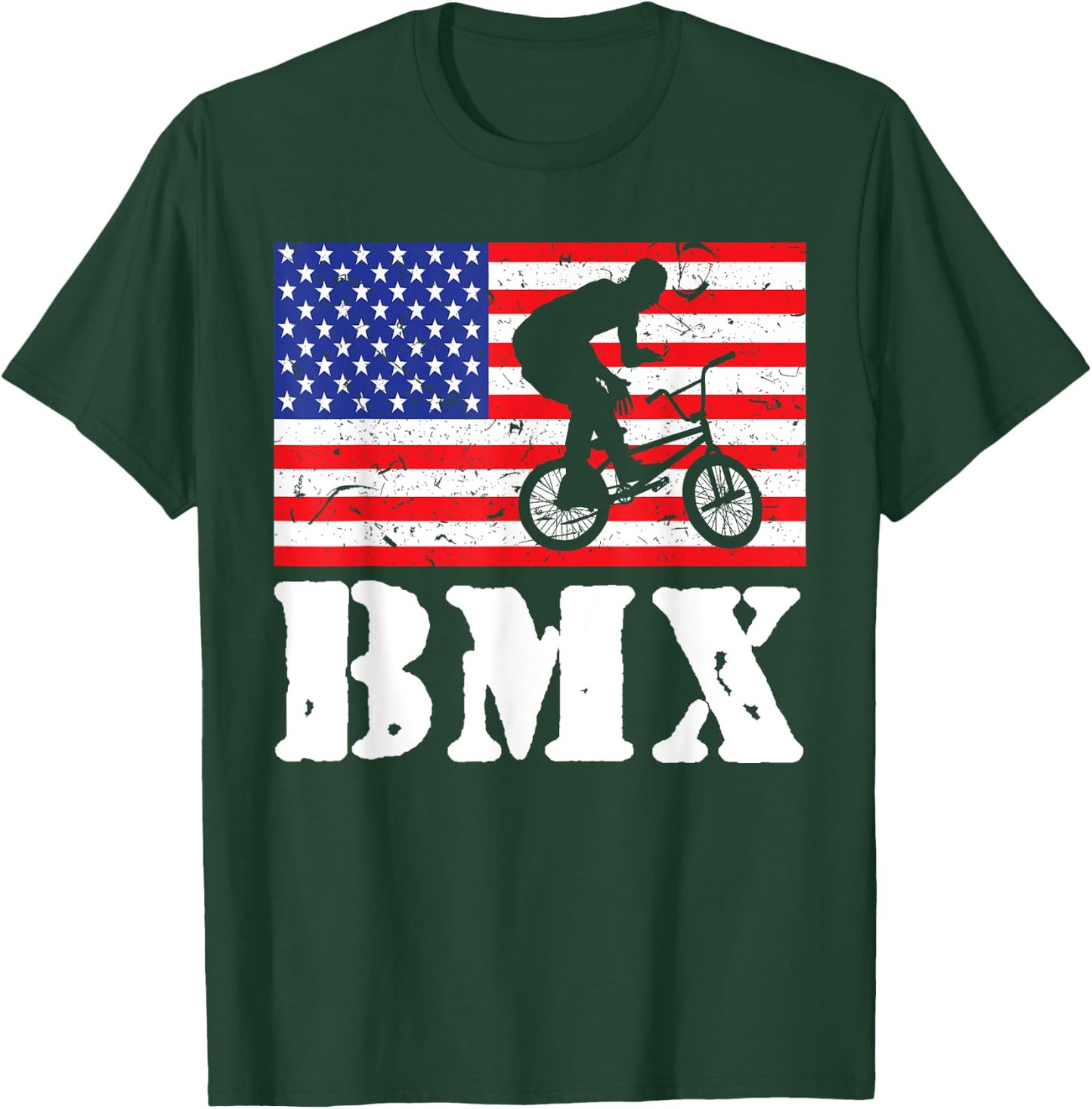 Distressed BMX Riding USA American Flag Vintage Bike Rider Women Kids Men T-Shirt - T-Shirt | Forest