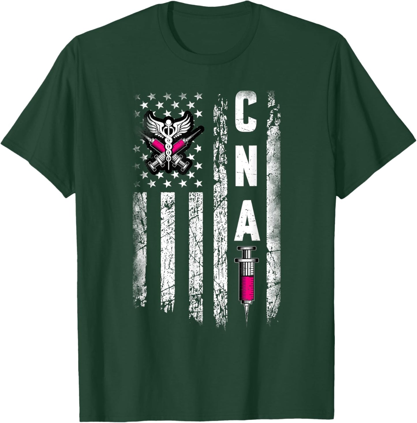 CNA - American Flag July 4th Certified Nurse Assistant T-Shirt - T-Shirt | Forest