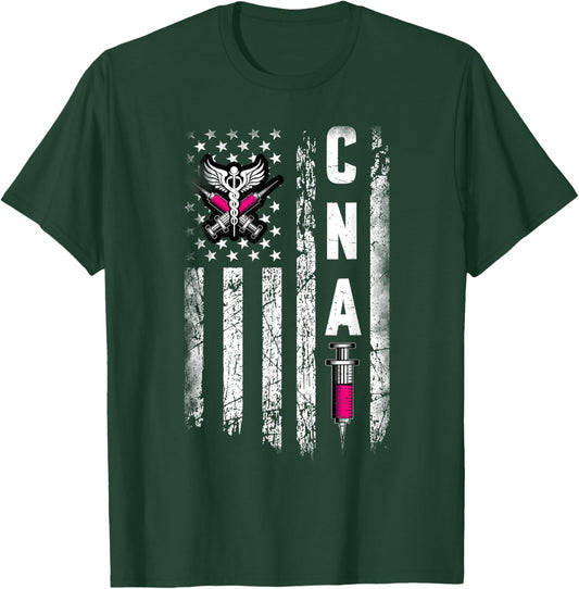 CNA - American Flag July 4th Certified Nurse Assistant T-Shirt - T-Shirt | Forest