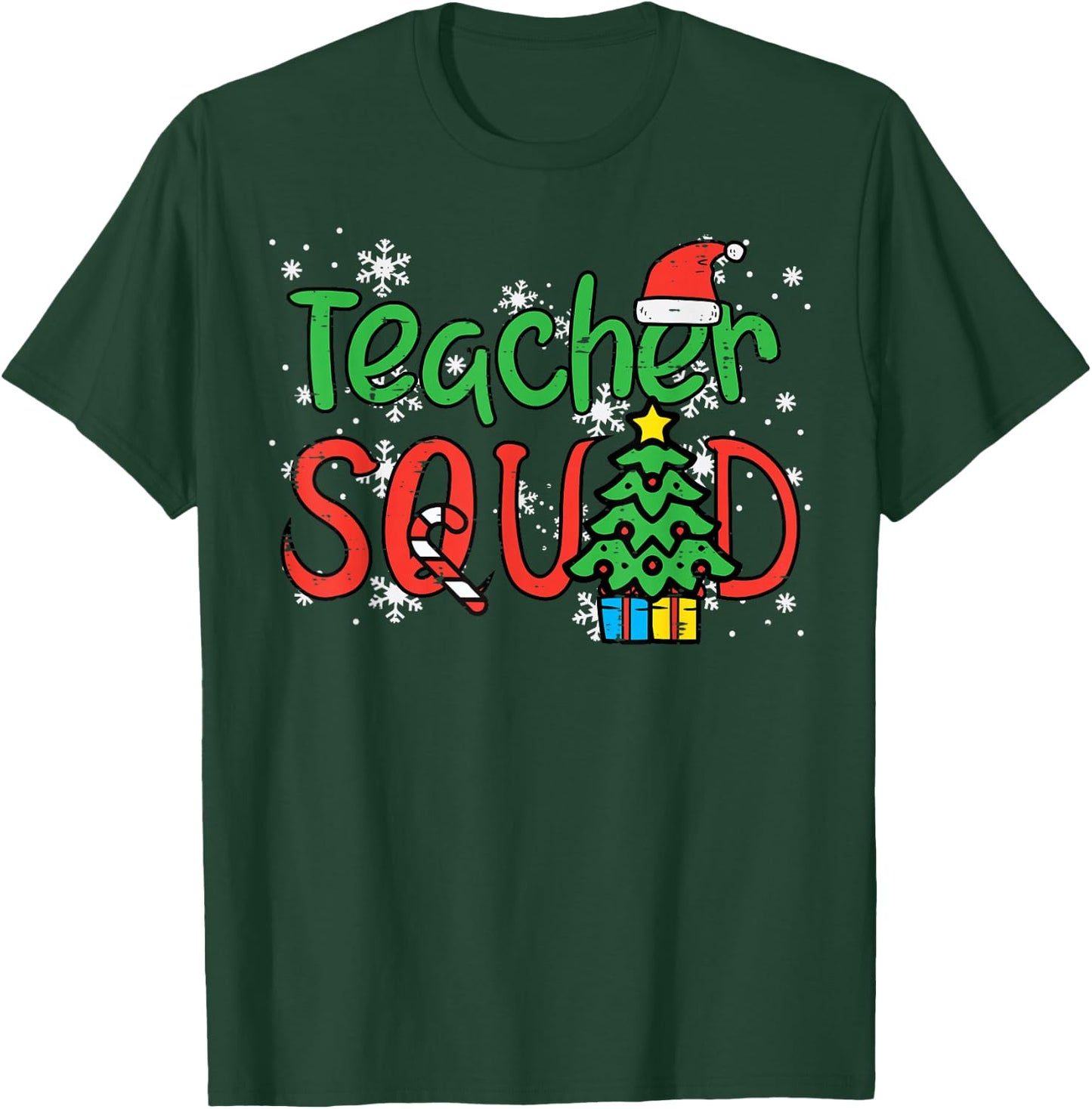 Christmas Teacher Squad Funny Xmas Teachers Crew Men Women T-Shirt - T-Shirt | Forest
