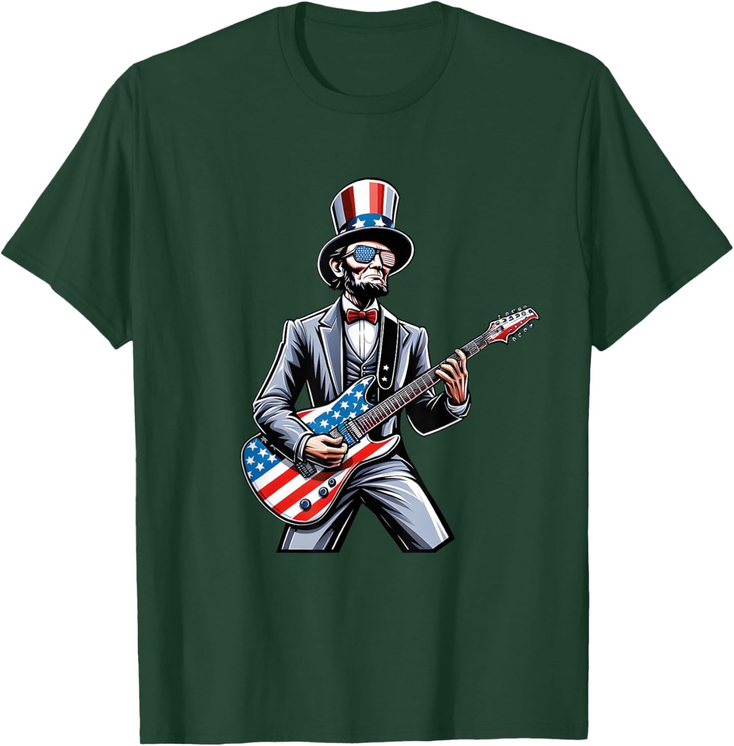Lincoln 4th Of July Abe Merica Guitar Patriotic Lincoln Rock Men T-Shirt - T-Shirt | Forest