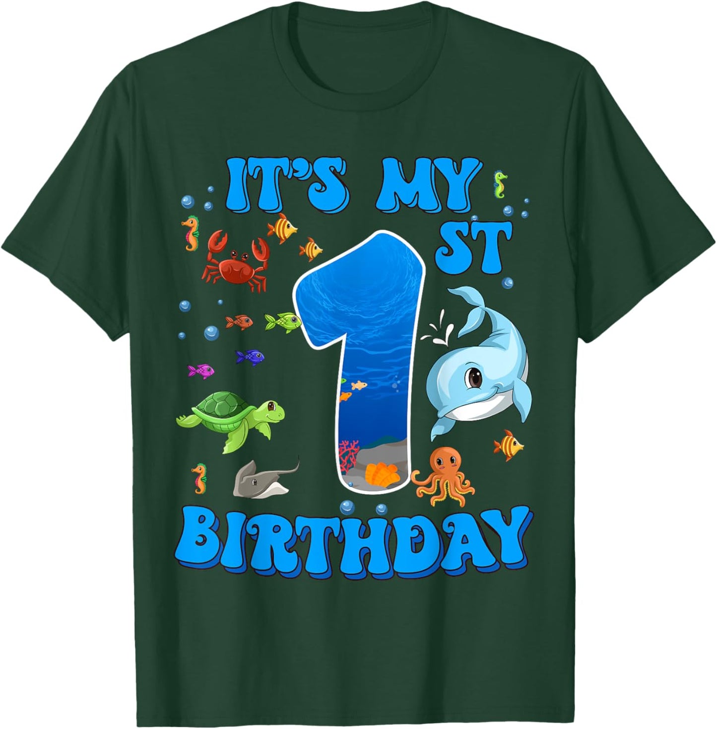 It's My 1st Birthday Party Ocean 1 Years Old Sea Fish B-Day T-Shirt - T-Shirt | Forest