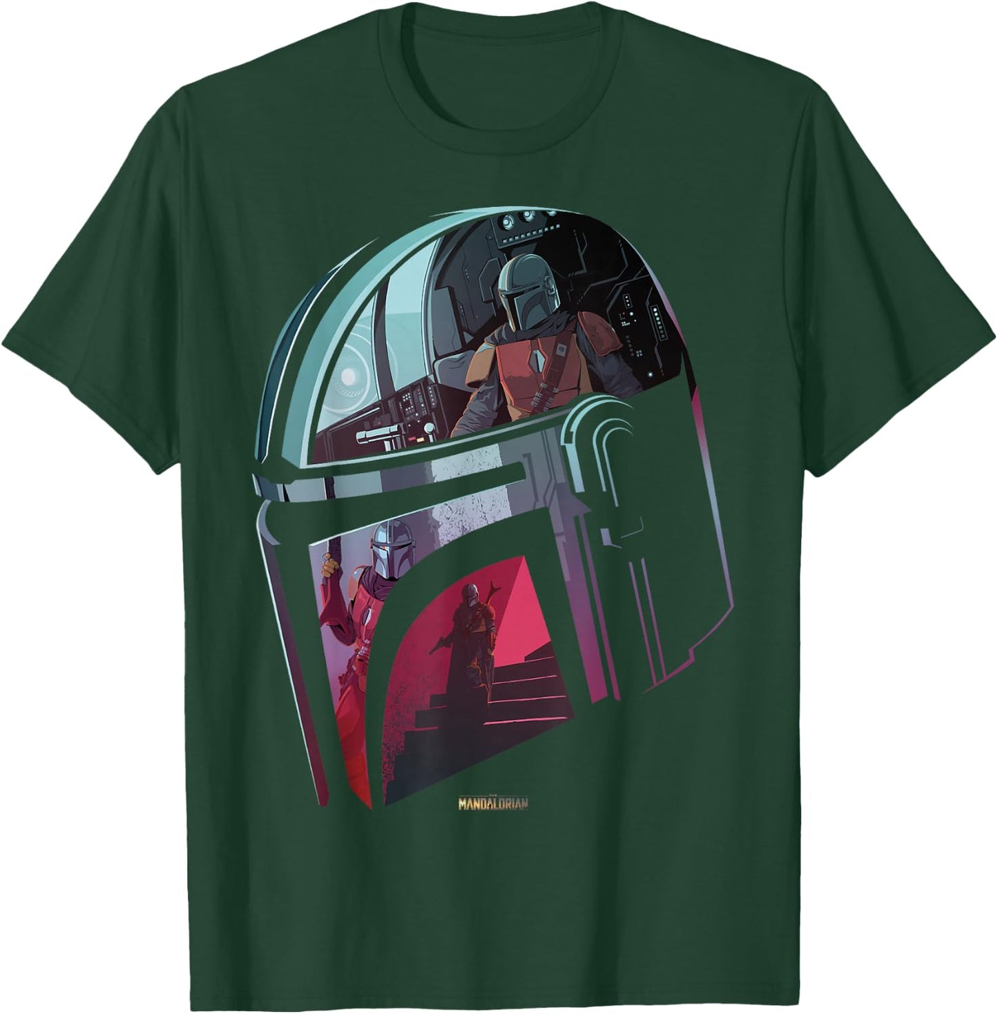 Star Wars The Mandalorian Helmet Scene Fill T-Shirt - T-Shirt | Forest